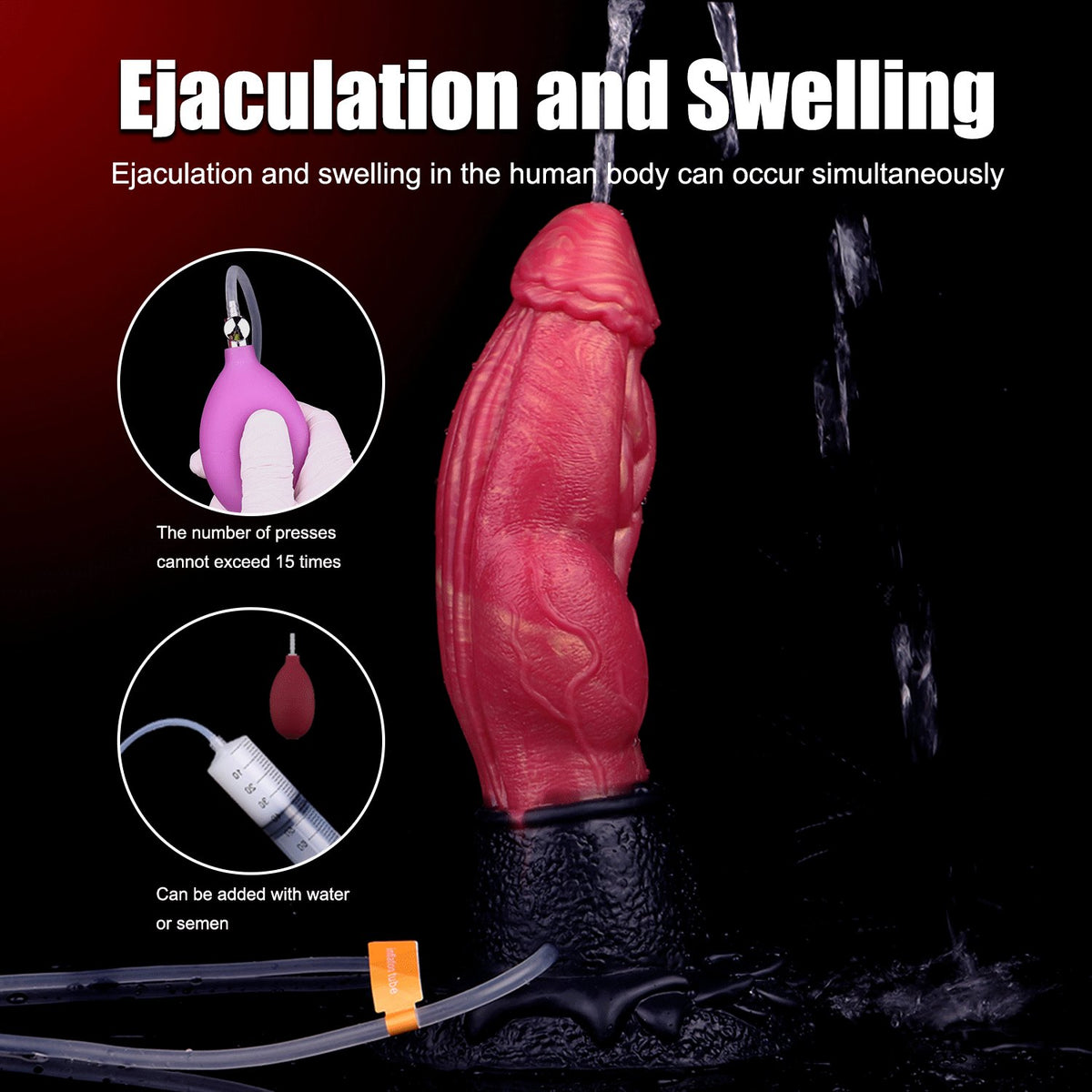 Red knot-base squirting silicone dildo, photo 2