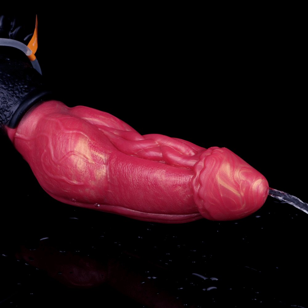 Red knot-base squirting silicone dildo, photo 3