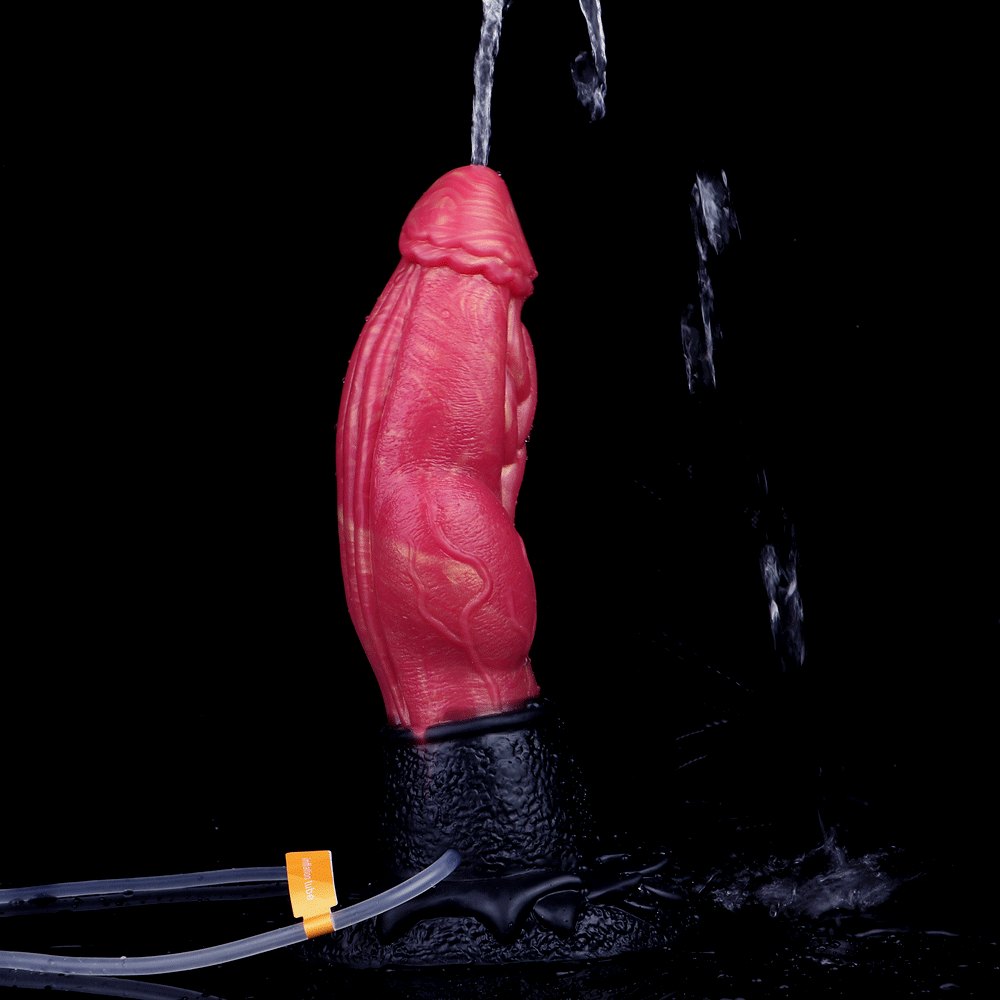 Red knot-base squirting silicone dildo, photo 4