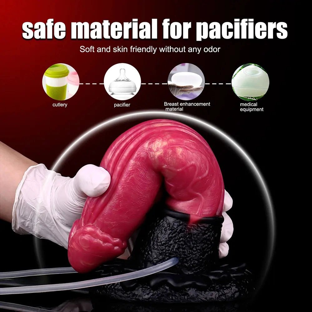 Red knot-base squirting silicone dildo, photo 6