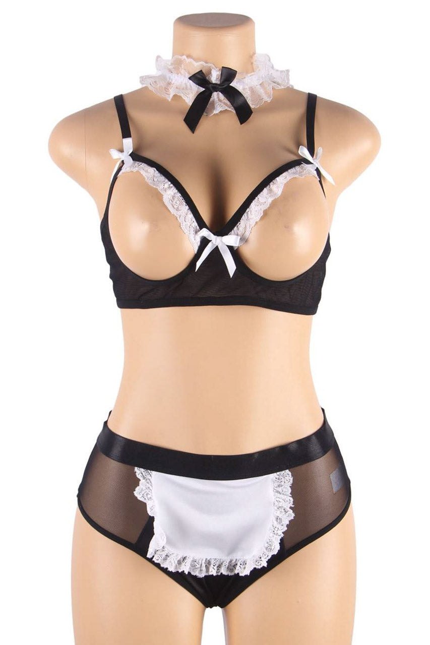 Cupless lace maid costume bra set, photo 7