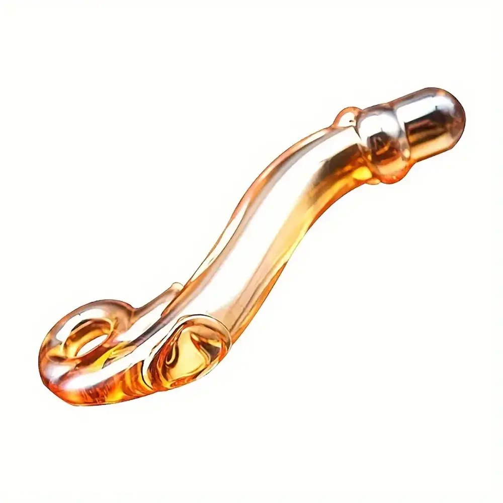 Amber gold curved glass dildo, photo 1