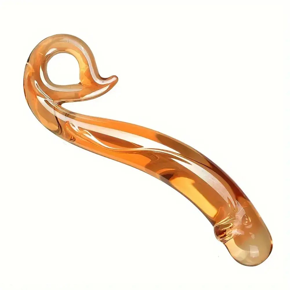 Amber gold curved glass dildo, photo 2