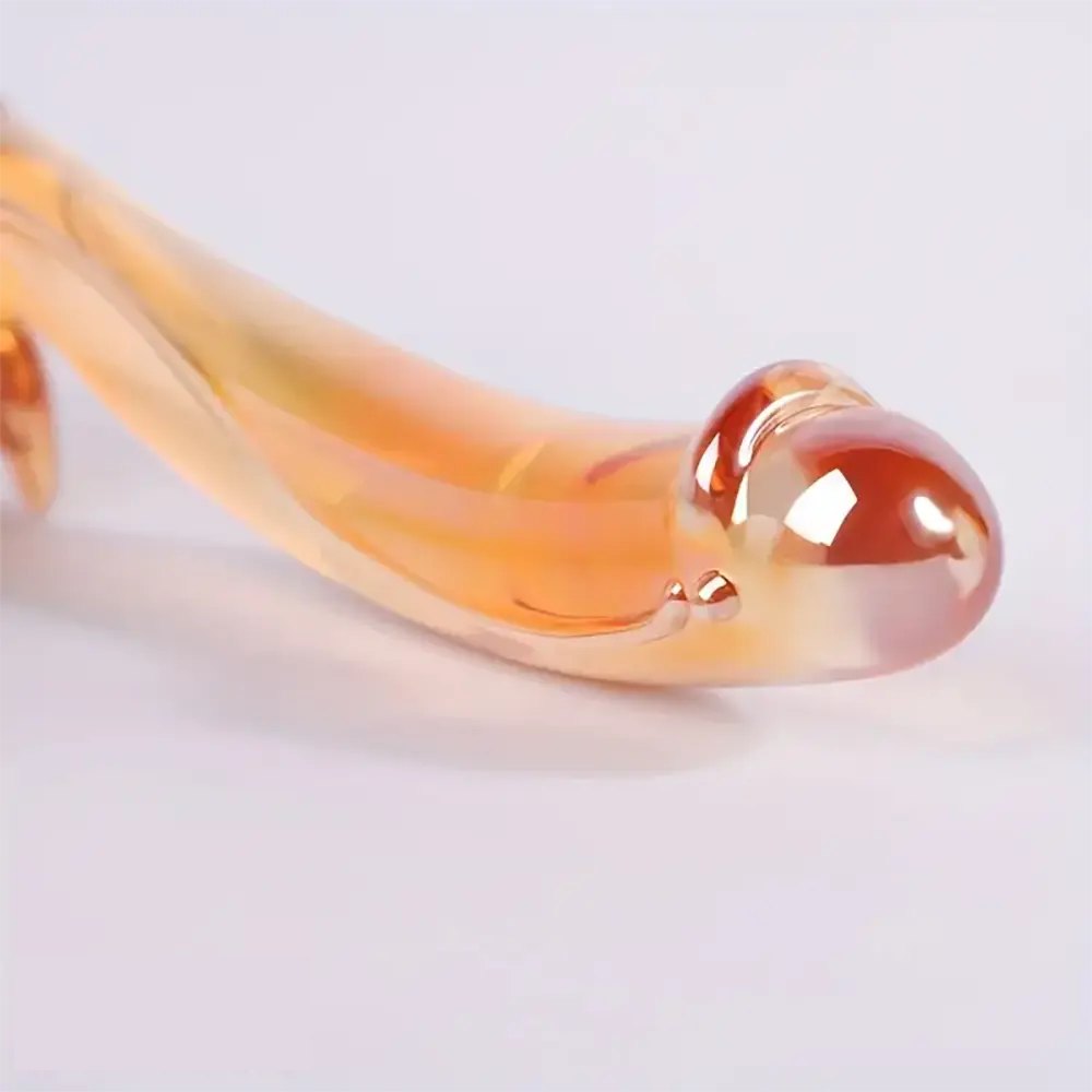 Amber gold curved glass dildo, photo 3
