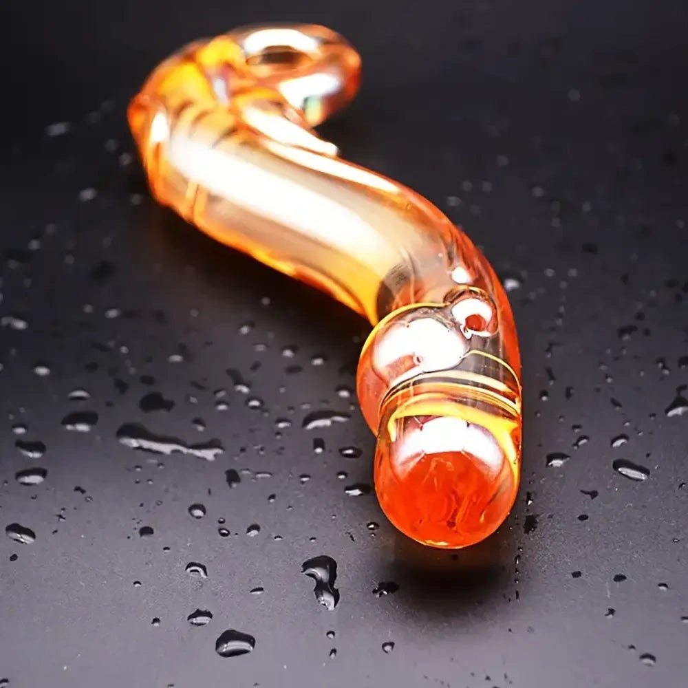Amber gold curved glass dildo, photo 4
