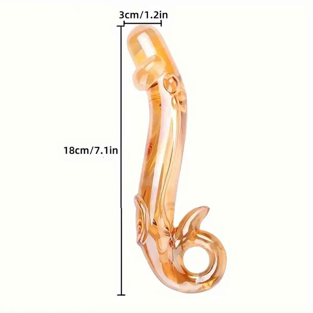 Amber gold curved glass dildo, photo 6
