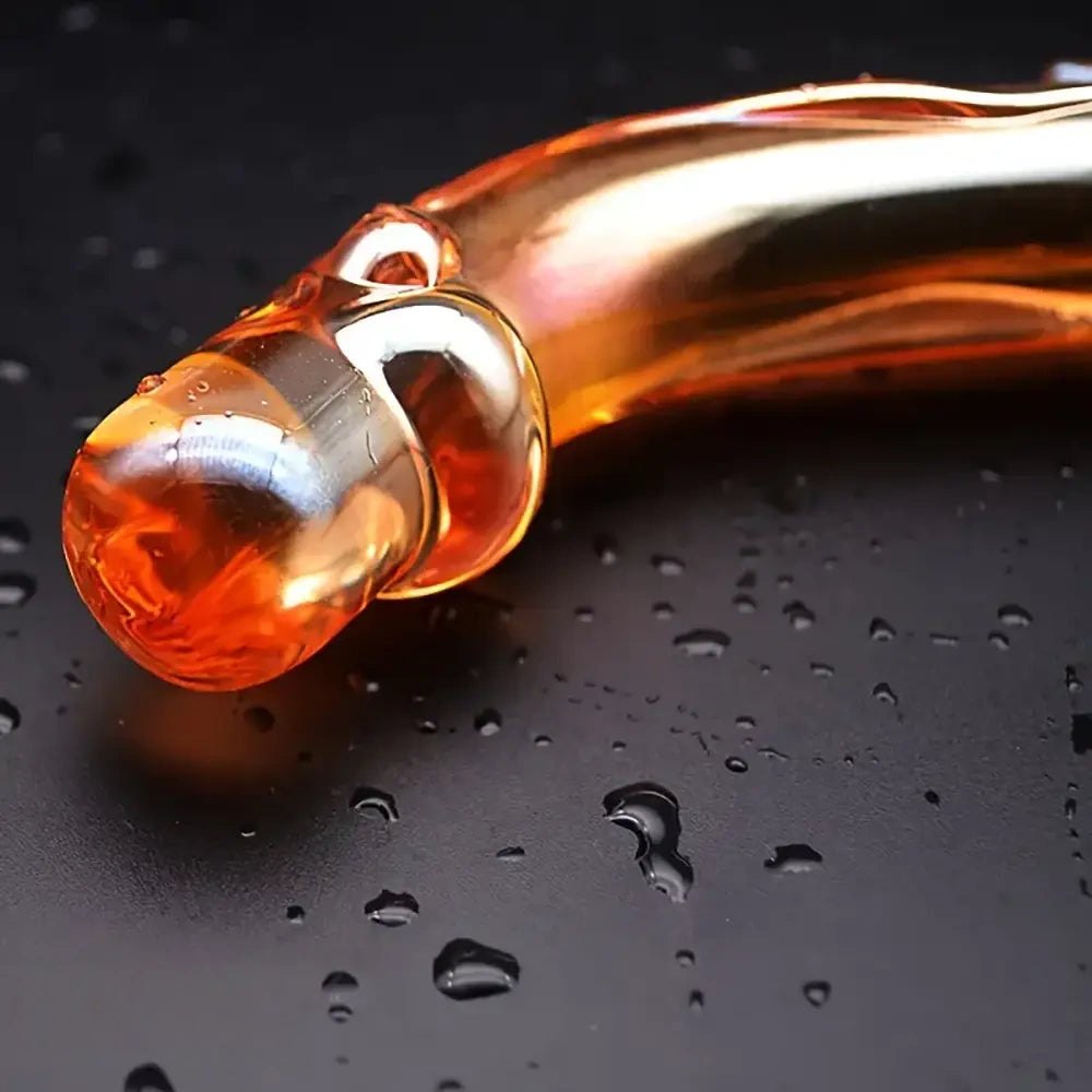 Amber gold curved glass dildo, photo 7