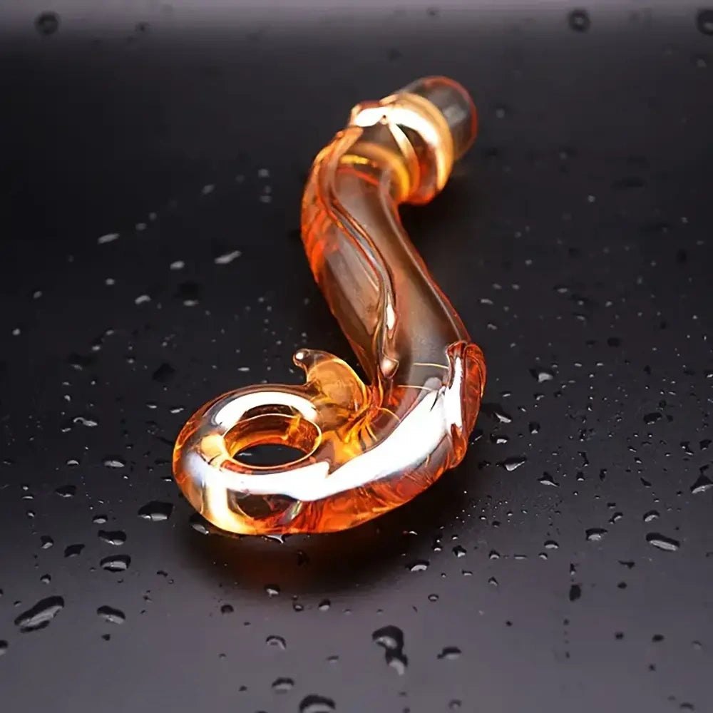 Amber gold curved glass dildo, photo 8