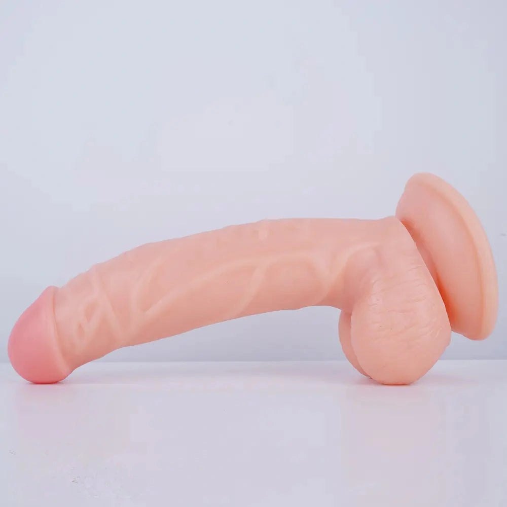 Flesh-tone curved realistic dildo with suction cup base, photo 3