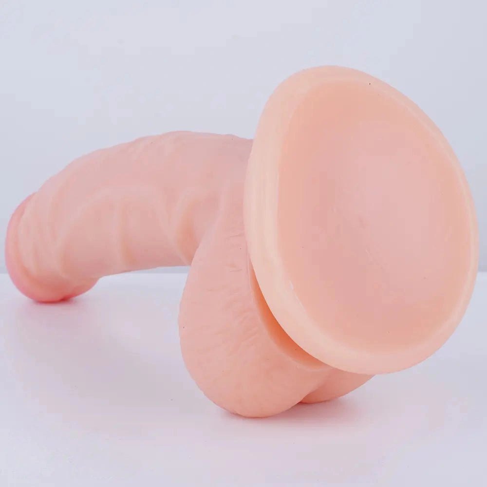 Flesh-tone curved realistic dildo with suction cup base, photo 4
