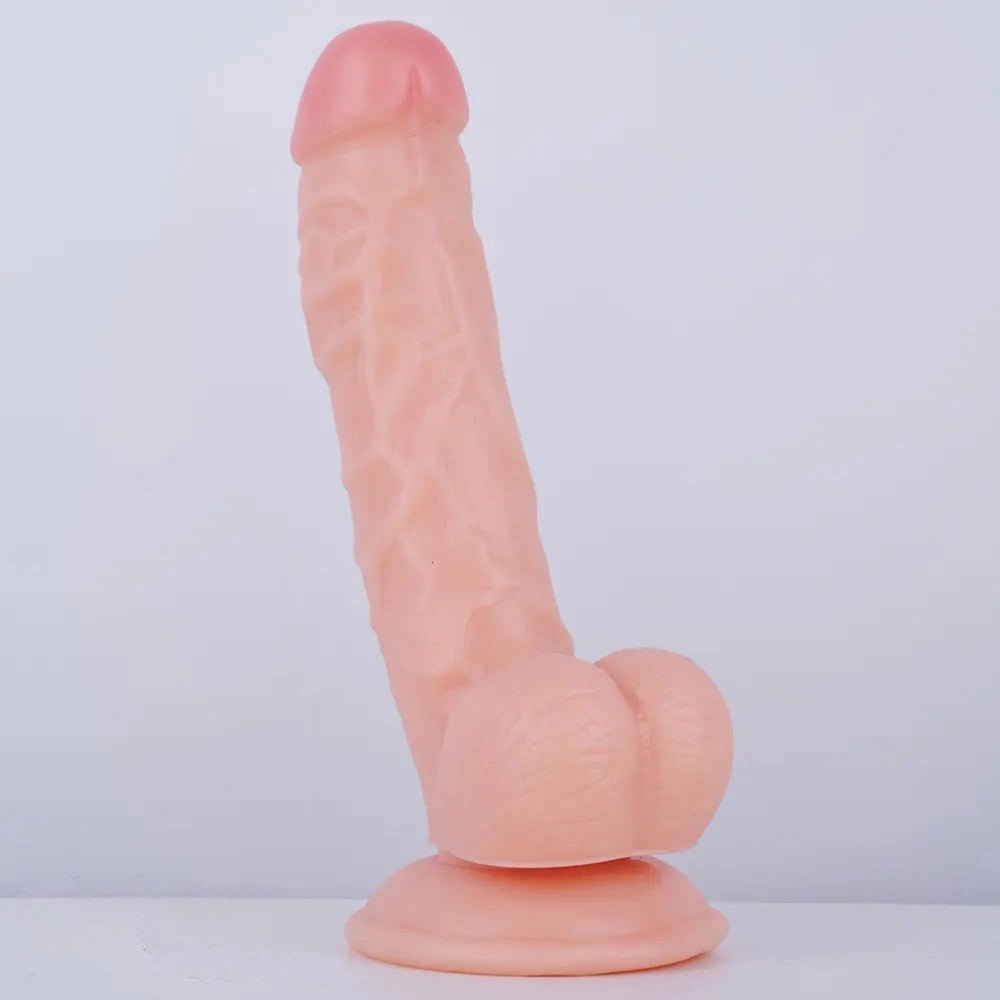Flesh-tone curved realistic dildo with suction cup base, photo 6