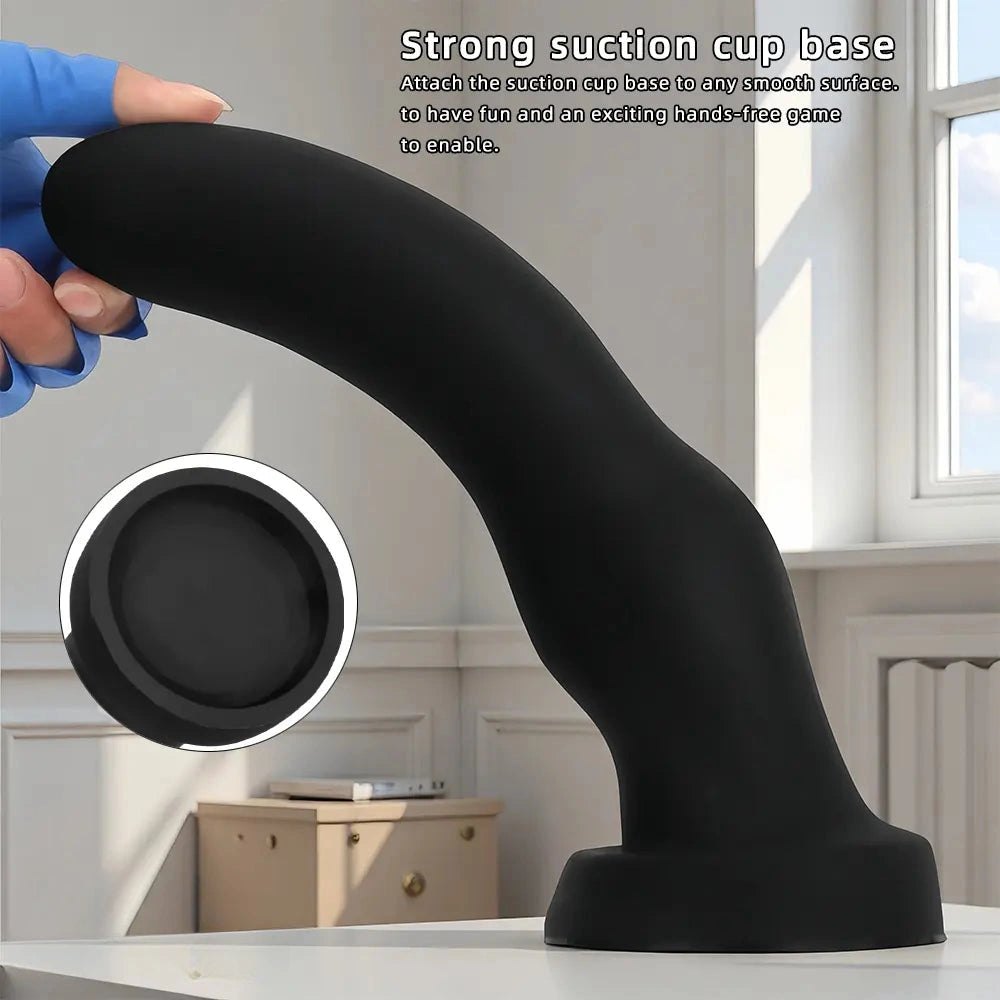 Black curved silicone g-spot dildo, photo 6