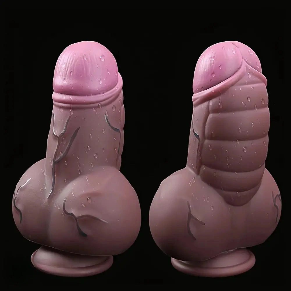Curved bulbous thick silicone fantasy dildo, photo 1