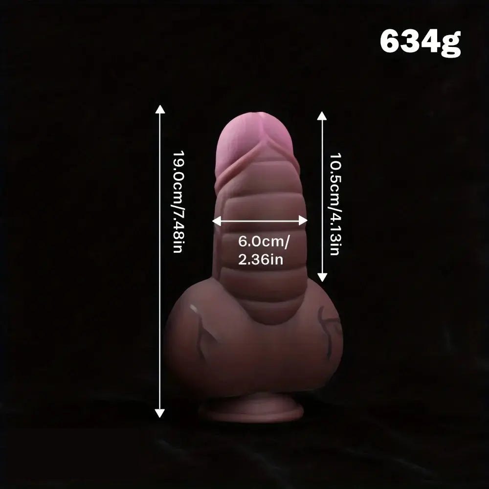 Curved bulbous thick silicone fantasy dildo, photo 5