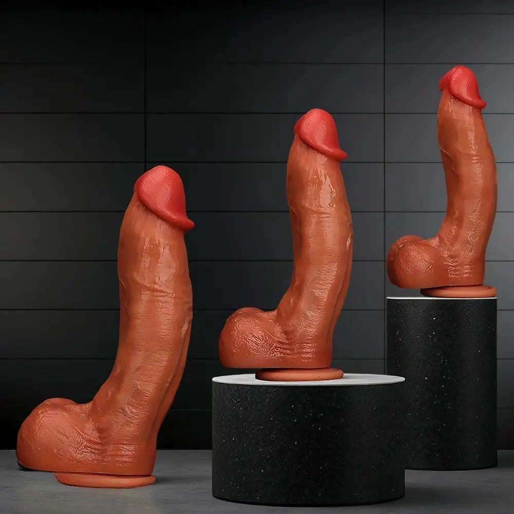 Coffee brown curved silicone g-spot dildo, photo 4