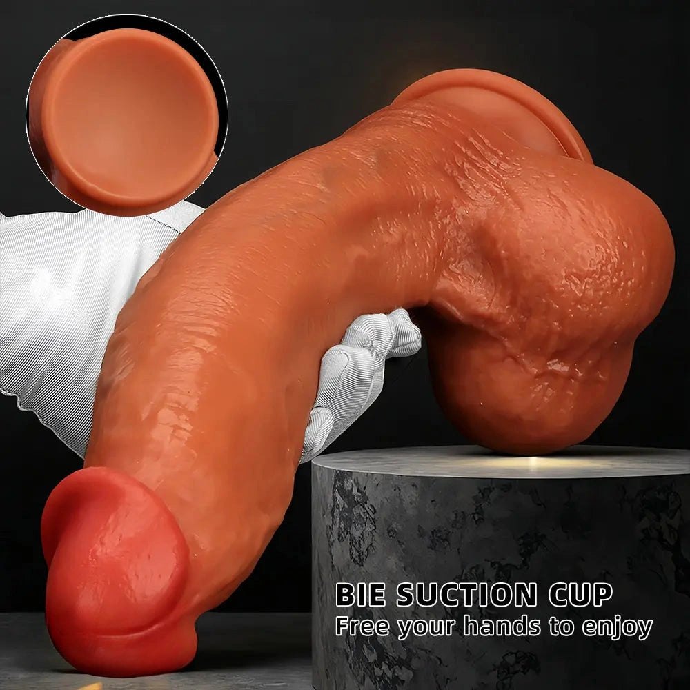 Coffee brown curved silicone g-spot dildo, photo 5