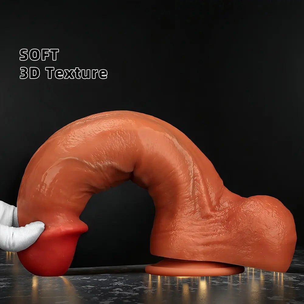 Coffee brown curved silicone g-spot dildo, photo 7