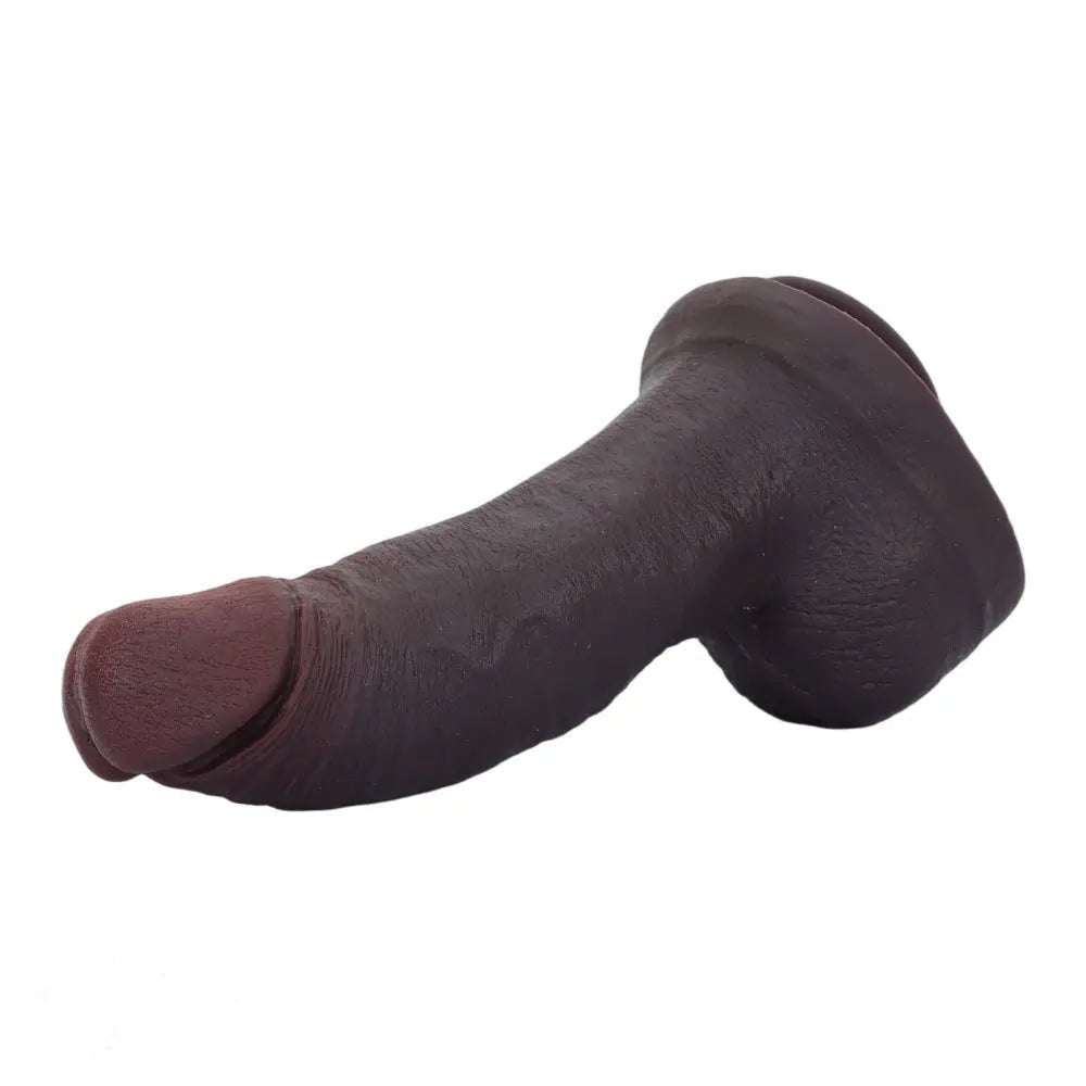 Curved coffee-tone silicone dildo with suction cup base, photo 10