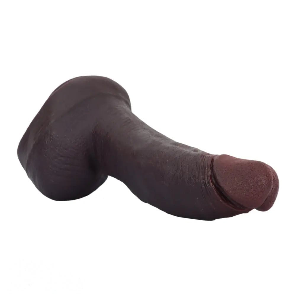 Curved coffee-tone silicone dildo with suction cup base, photo 11