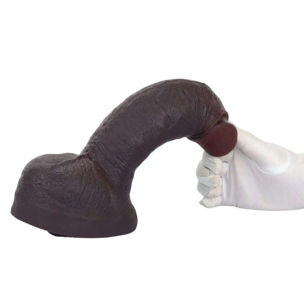 Curved coffee-tone silicone dildo with suction cup base, photo 13