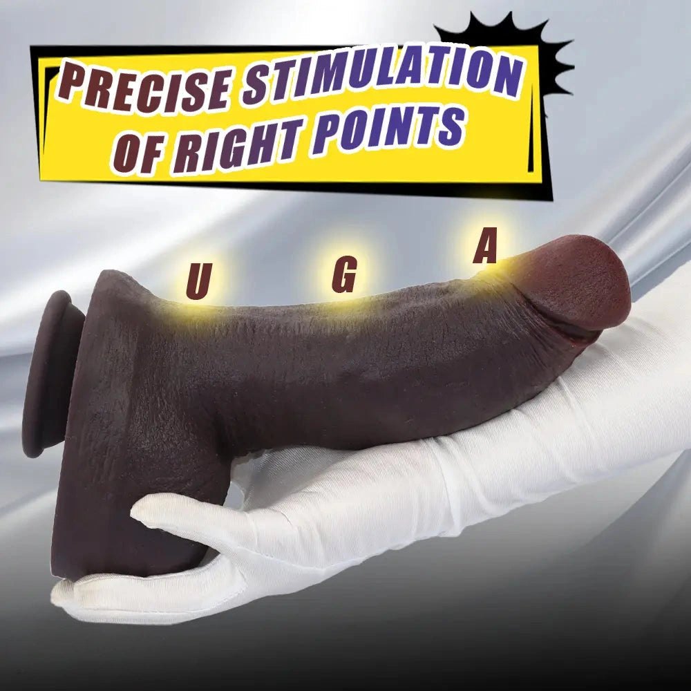 Curved coffee-tone silicone dildo with suction cup base, photo 4