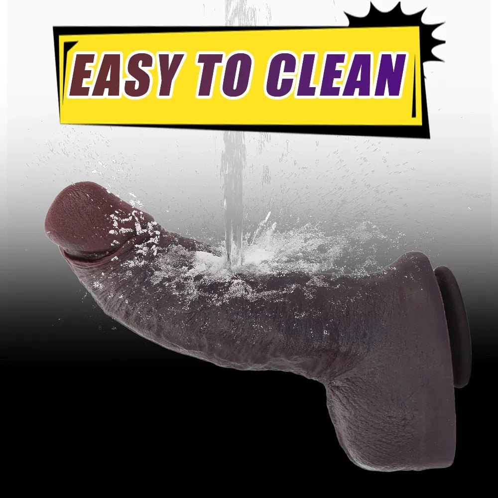 Curved coffee-tone silicone dildo with suction cup base, photo 5
