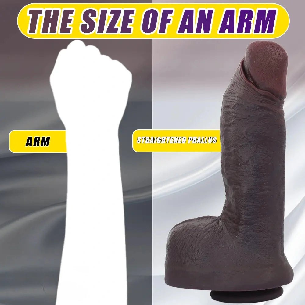 Curved coffee-tone silicone dildo with suction cup base, photo 6
