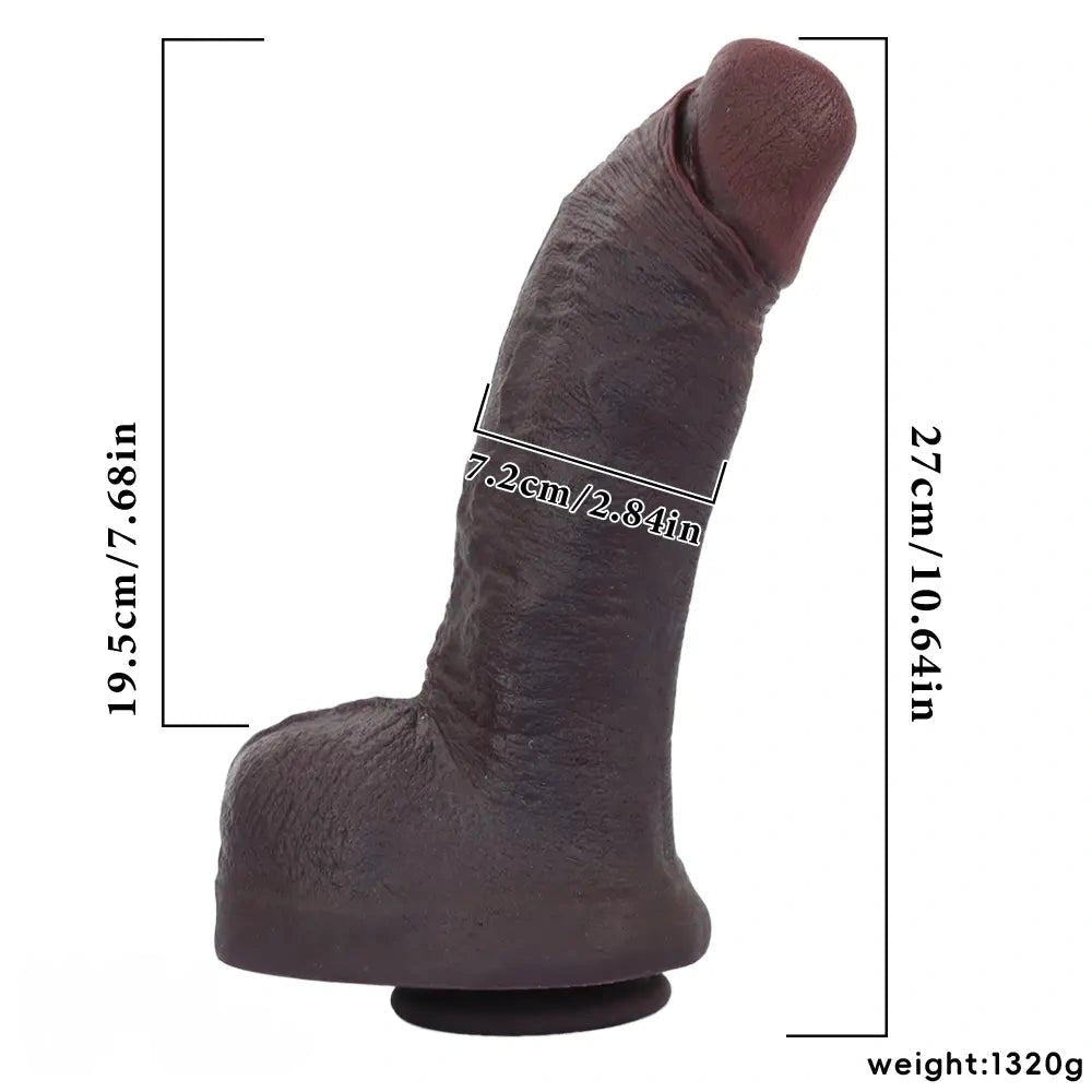 Curved coffee-tone silicone dildo with suction cup base, photo 7