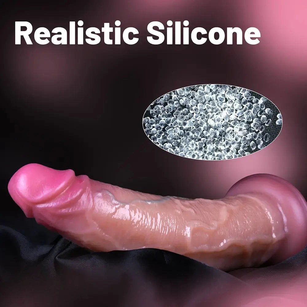 Flesh tone curved dual density silicone dildo with suction base, photo 6