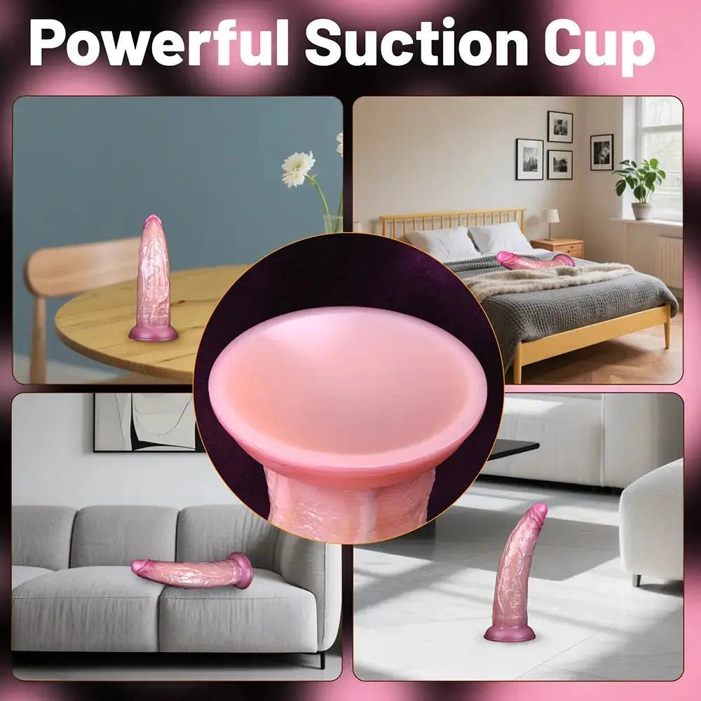 Flesh tone curved dual density silicone dildo with suction base, photo 7