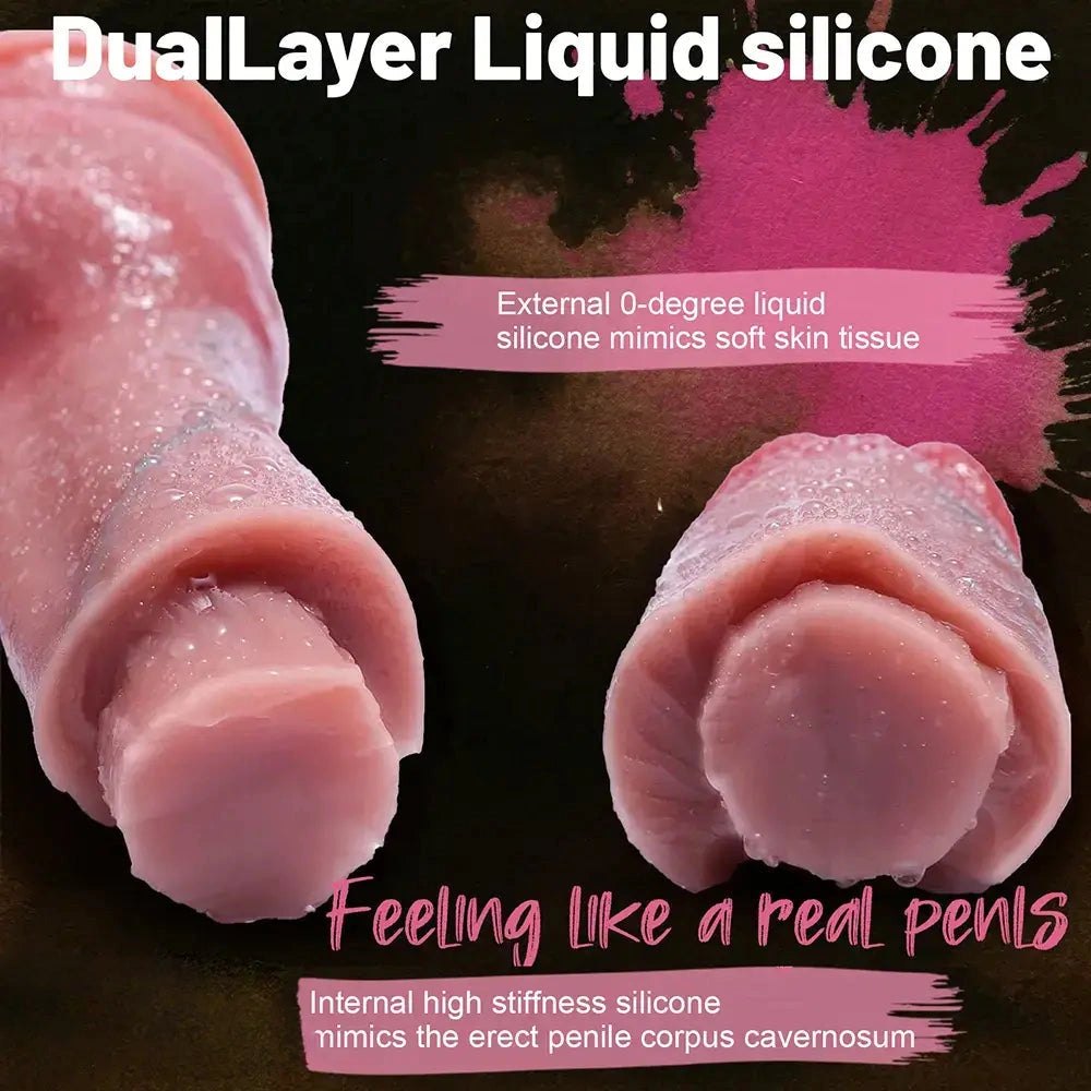 Flesh tone curved dual density silicone dildo with suction base, photo 8