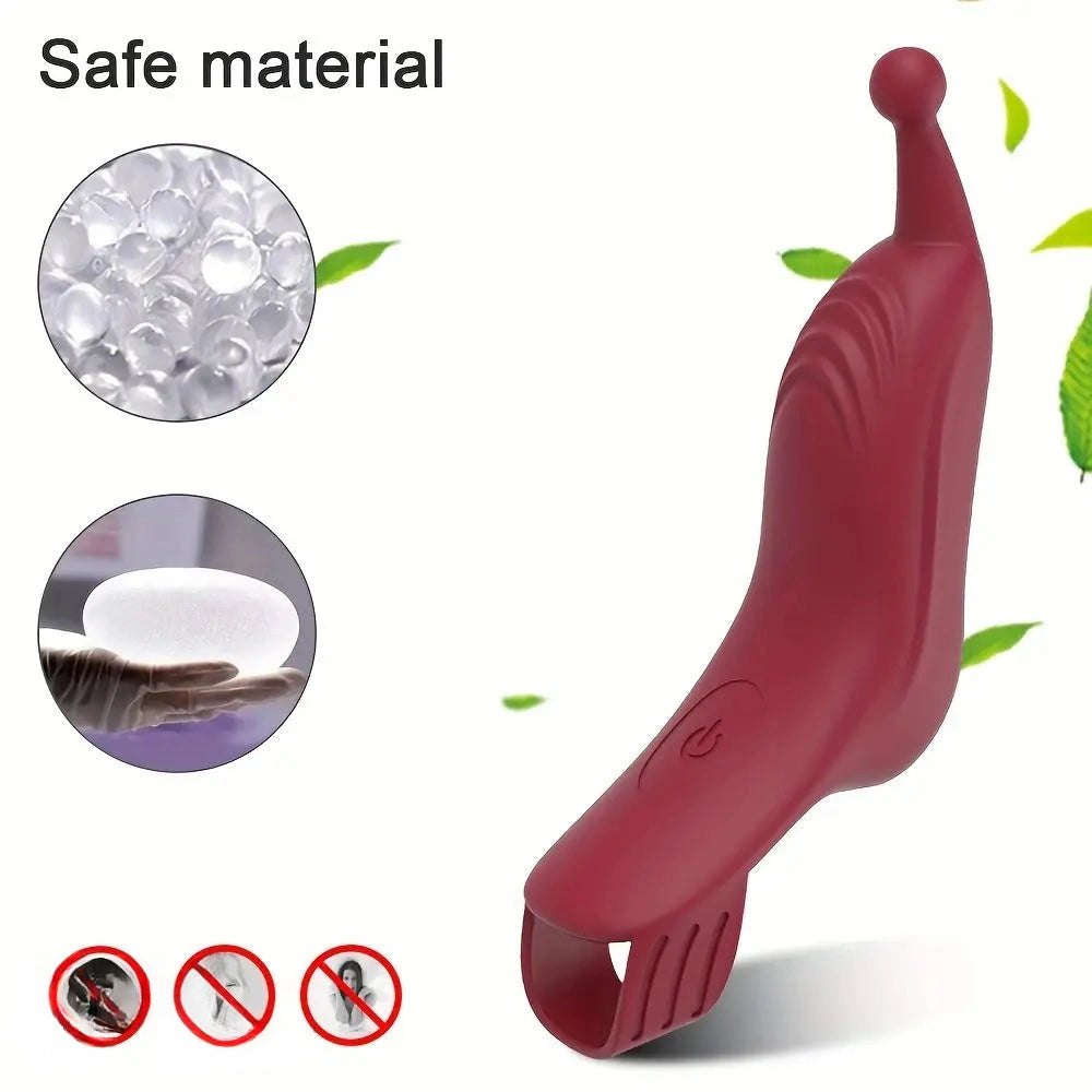 Red silicone curved finger vibrator, photo 1