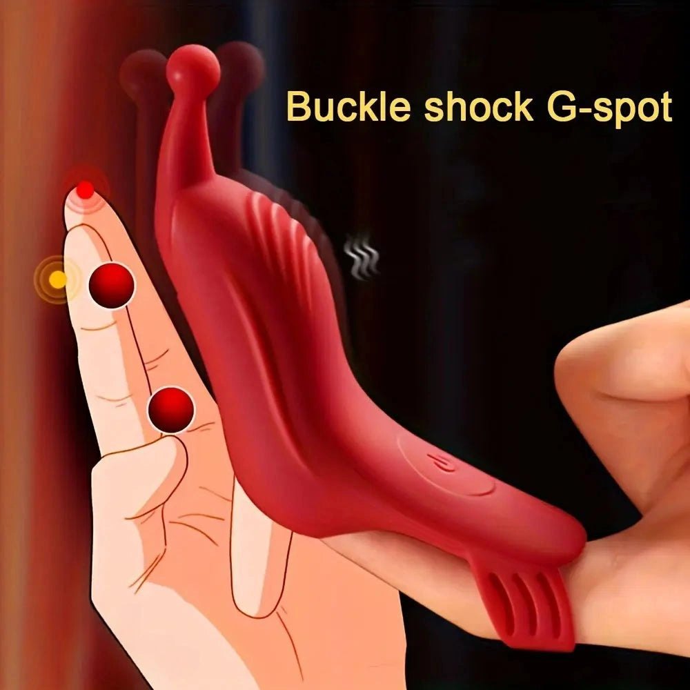 Red silicone curved finger vibrator, photo 4