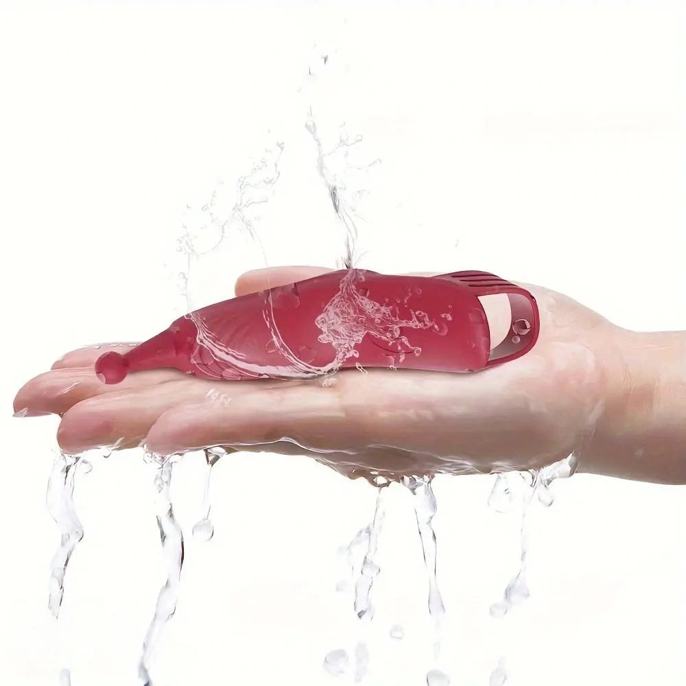 Red silicone curved finger vibrator, photo 5