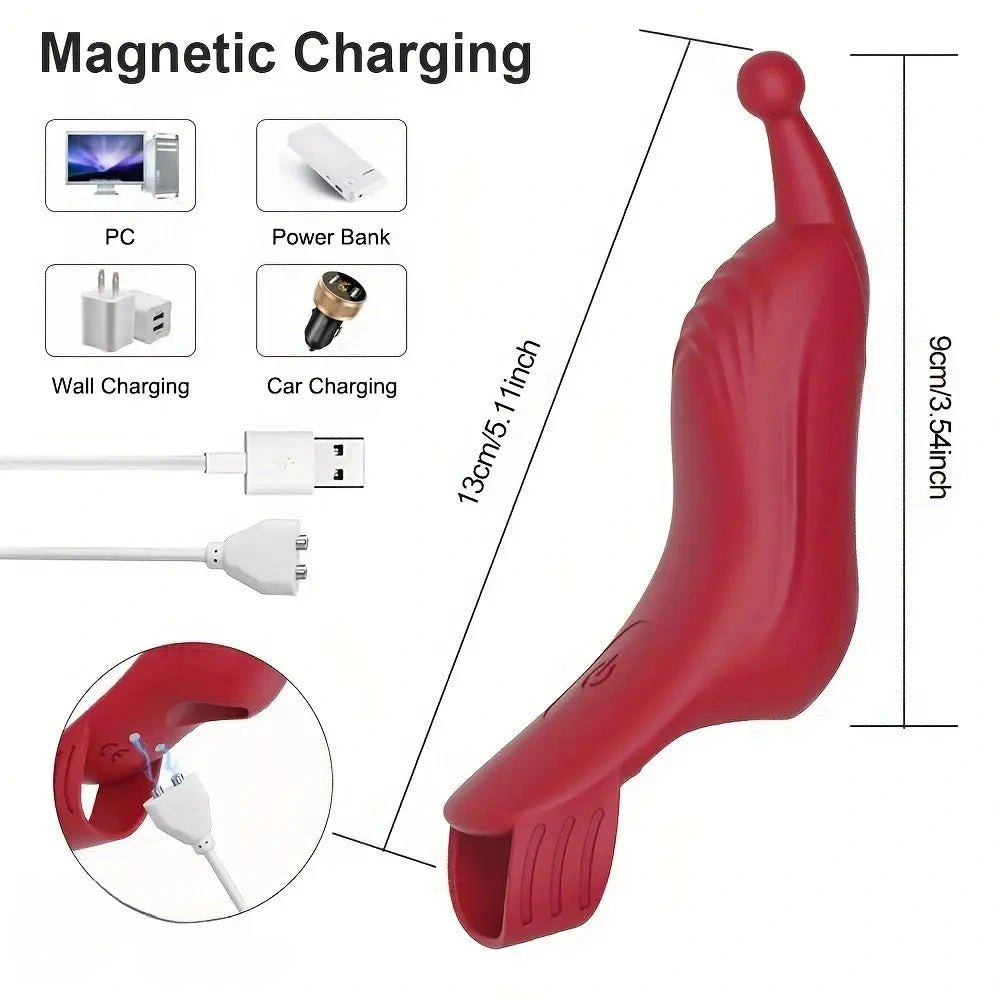 Red silicone curved finger vibrator, photo 6