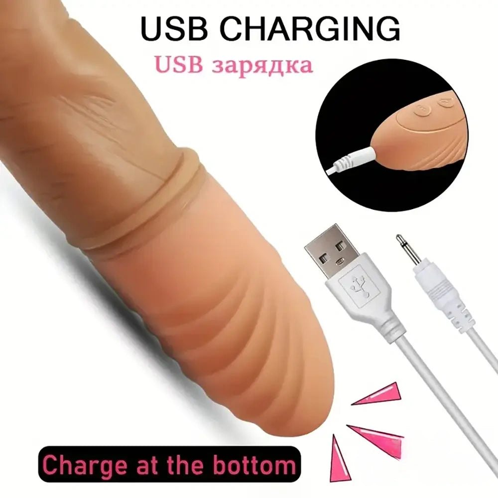 Flesh-toned finger-shaped vibrating silicone dildo, photo 6
