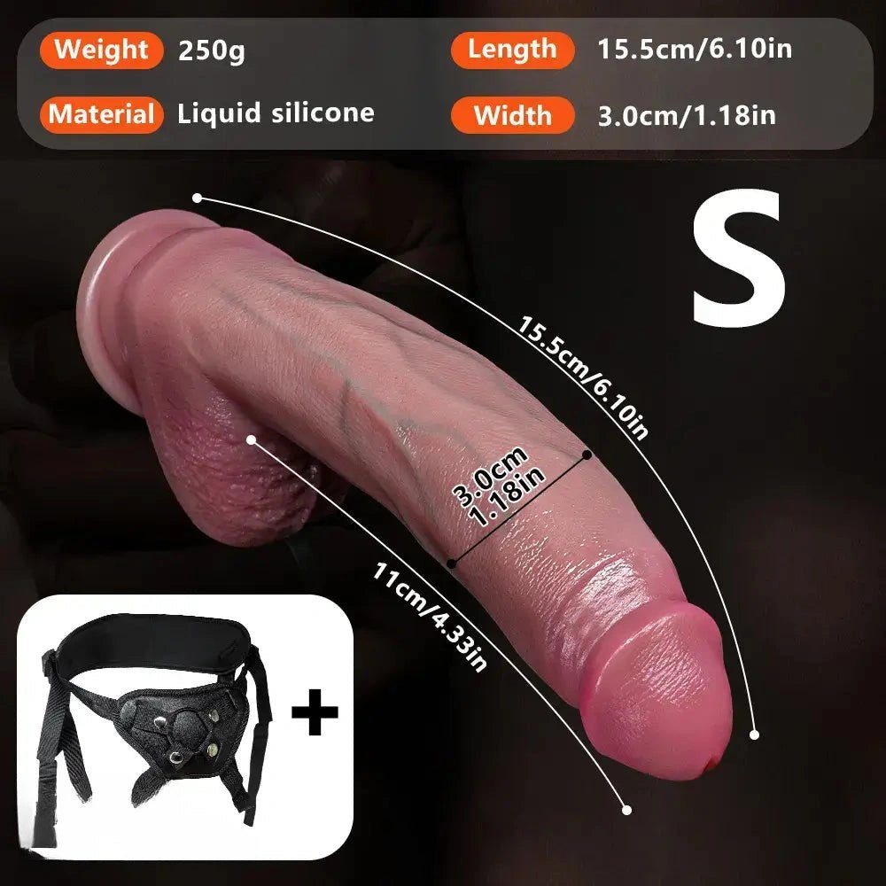 Curved silicone strap-on dildo with flared base, available in three sizes, photo 11