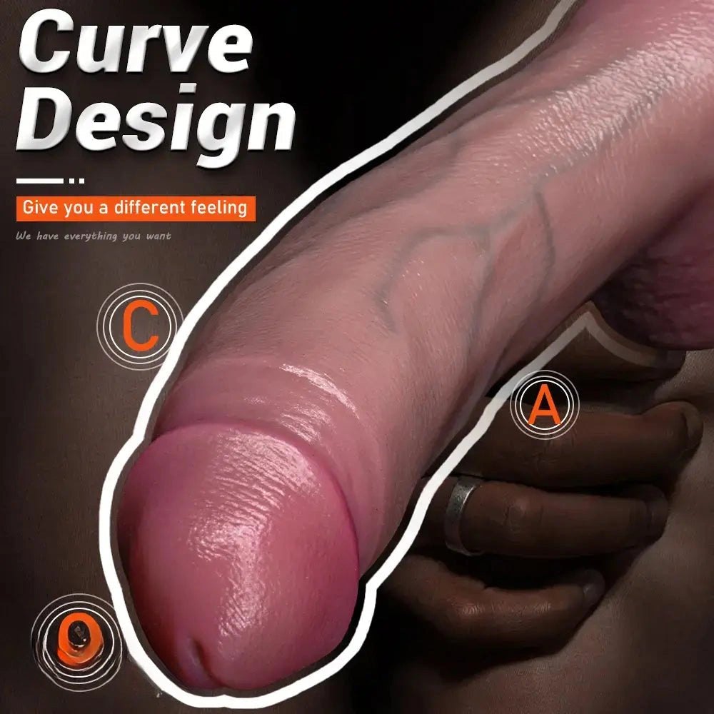 Curved silicone strap-on dildo with flared base, available in three sizes, photo 12