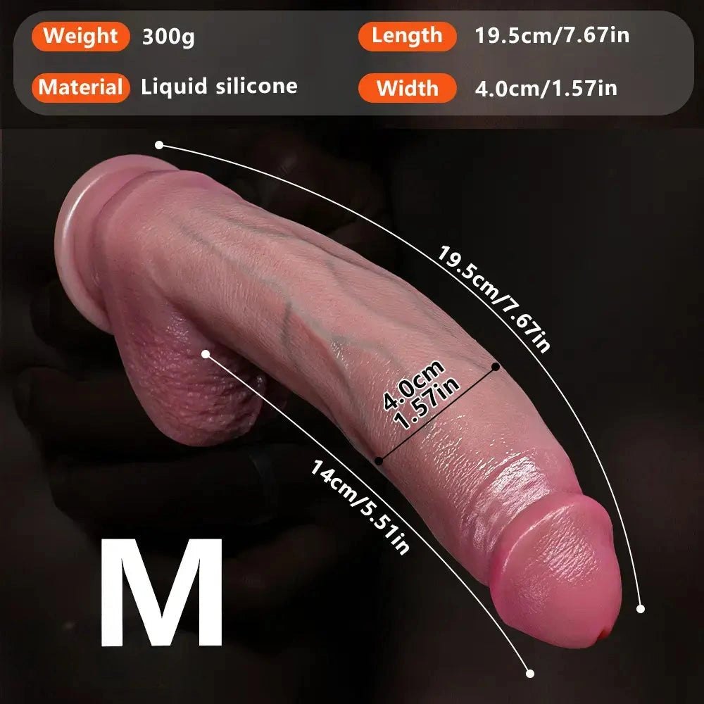 Curved silicone strap-on dildo with flared base, available in three sizes, photo 15