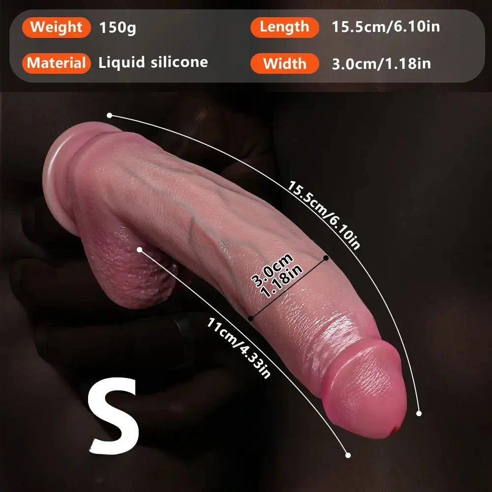 Curved silicone strap-on dildo with flared base, available in three sizes, photo 16