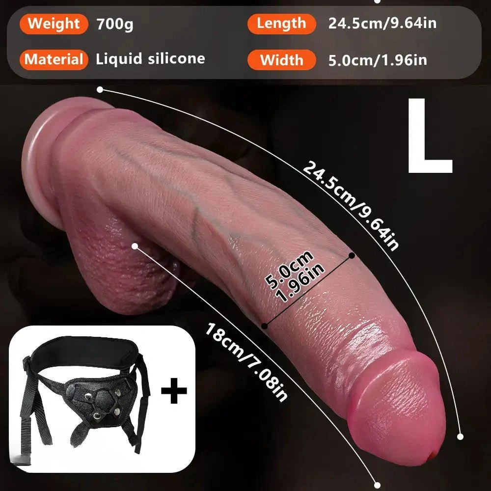Curved silicone strap-on dildo with flared base, available in three sizes, photo 8