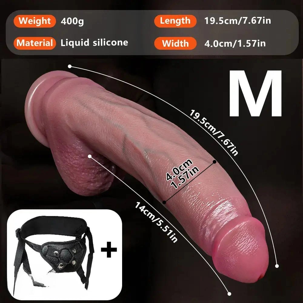 Curved silicone strap-on dildo with flared base, available in three sizes, photo 9