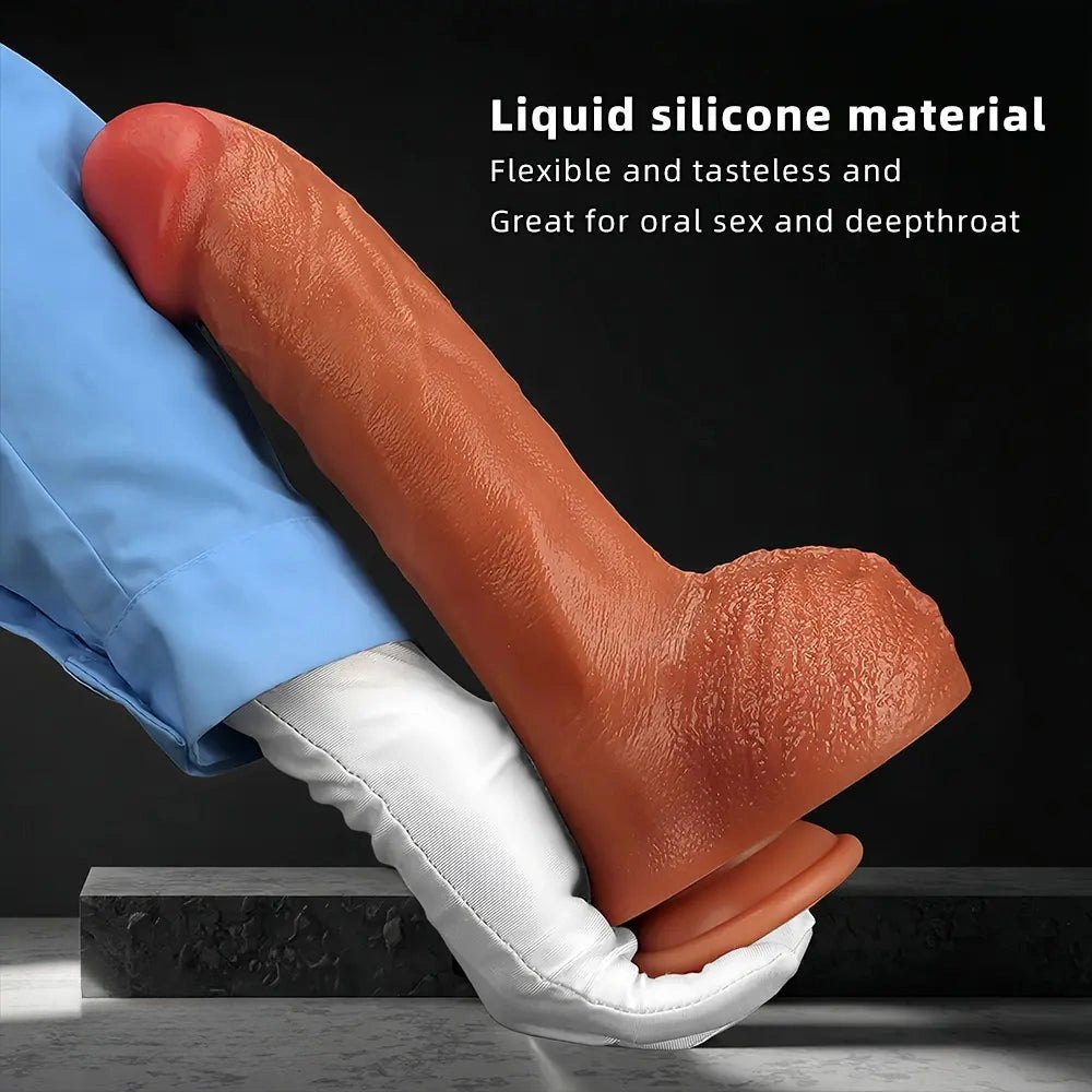 Coffee-colored silicone curved g-spot dildo, photo 7