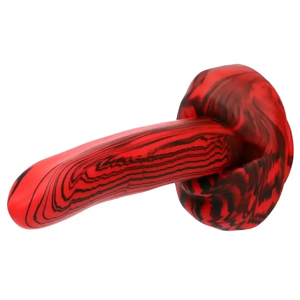 Red and black marbled silicone curved g-spot dildo, photo 2
