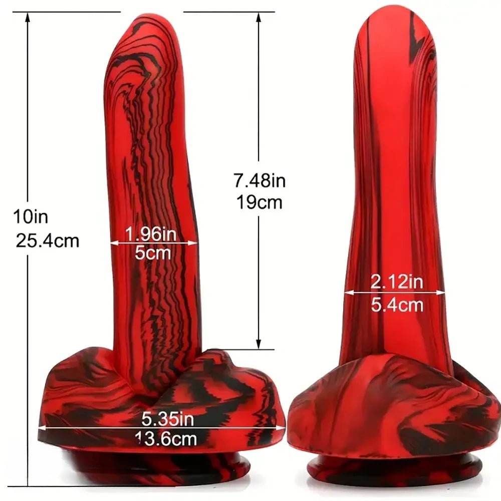 Red and black marbled silicone curved g-spot dildo, photo 4