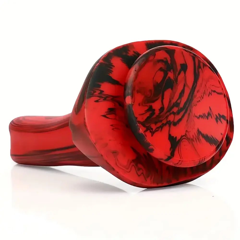 Red and black marbled silicone curved g-spot dildo, photo 5