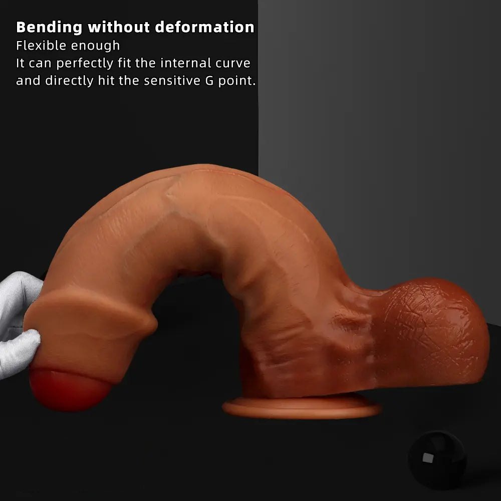 Brown curved g-spot silicone dildo, photo 3
