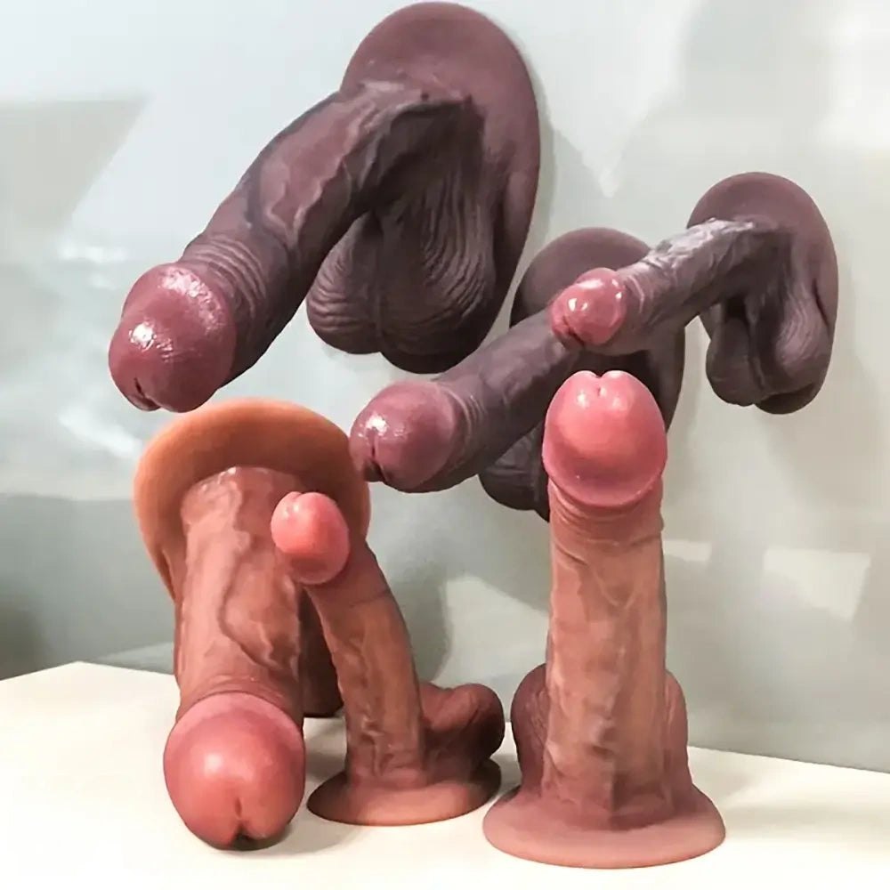 Curved silicone g-spot dildo in flesh or ebony, photo 10