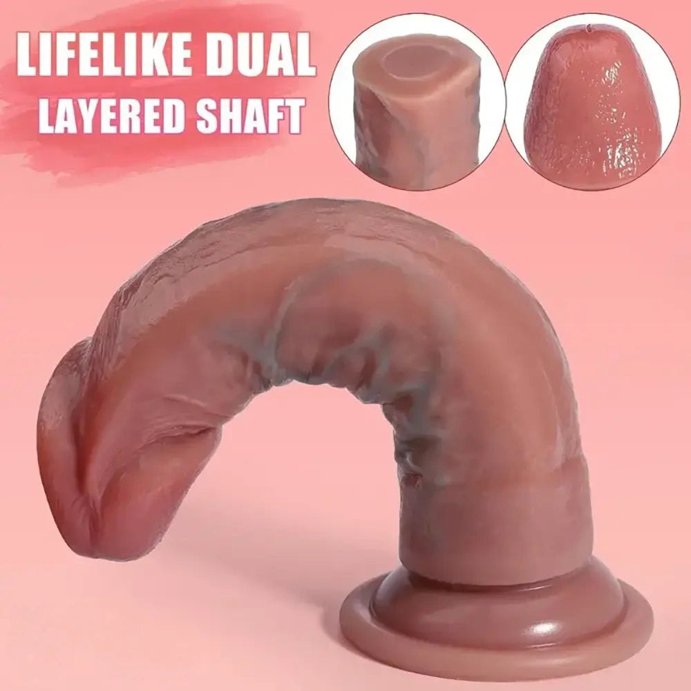 Flesh tone curved silicone g-spot dildo, photo 4