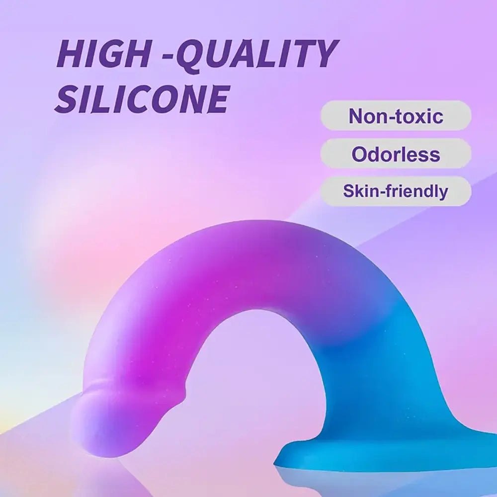 Purple and blue gradient curved silicone dildo, photo 3